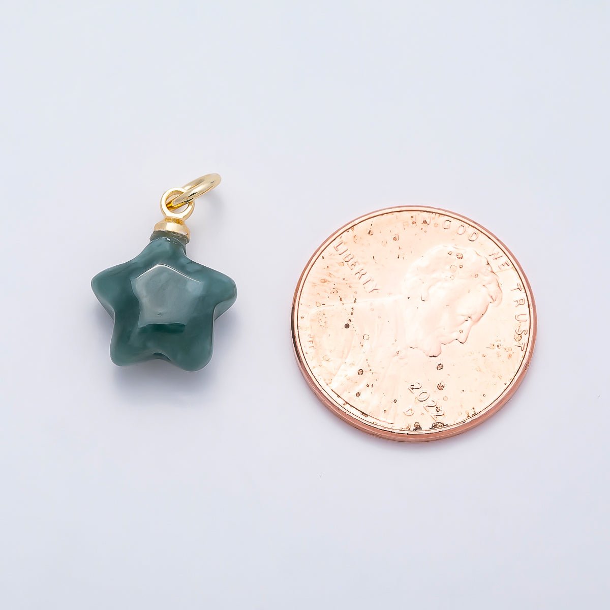 18K Gold Filled 14.5mm Green Aventurine Gemstone Celestial Star Charm | Charms-01346 - DLUXCA