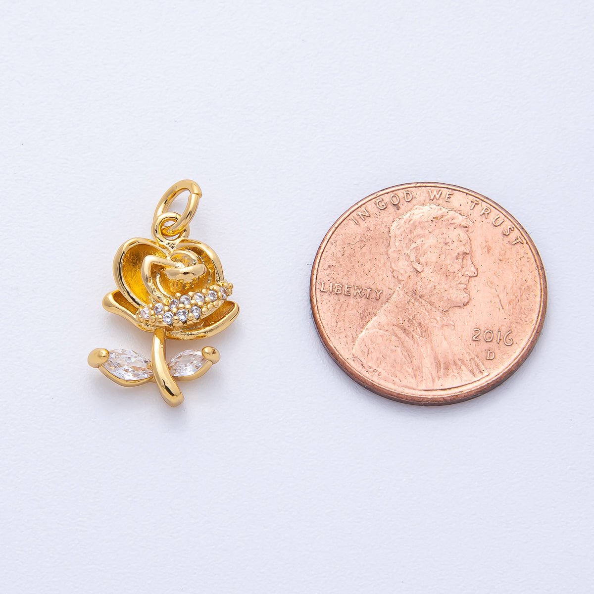 18K Gold Filled 14.5mm Marquise Micro Paved CZ Rose Flower Charm | AK188 - DLUXCA