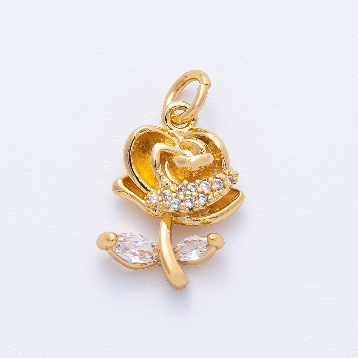 18K Gold Filled 14.5mm Marquise Micro Paved CZ Rose Flower Charm | AK188 - DLUXCA