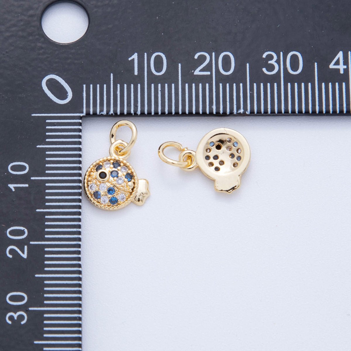 18K Gold Filled 14.5mm Micro Paved CZ Rounded Sea Puffer Fish Charm | AF816 - DLUXCA