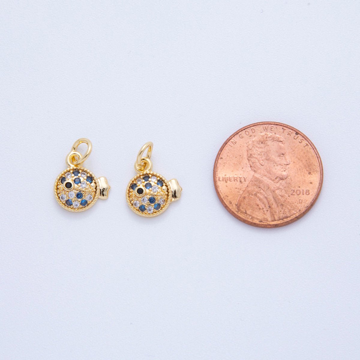 18K Gold Filled 14.5mm Micro Paved CZ Rounded Sea Puffer Fish Charm | AF816 - DLUXCA