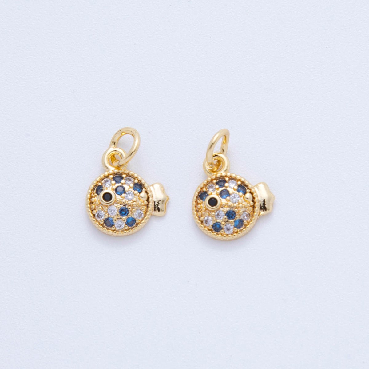 18K Gold Filled 14.5mm Micro Paved CZ Rounded Sea Puffer Fish Charm | AF816 - DLUXCA