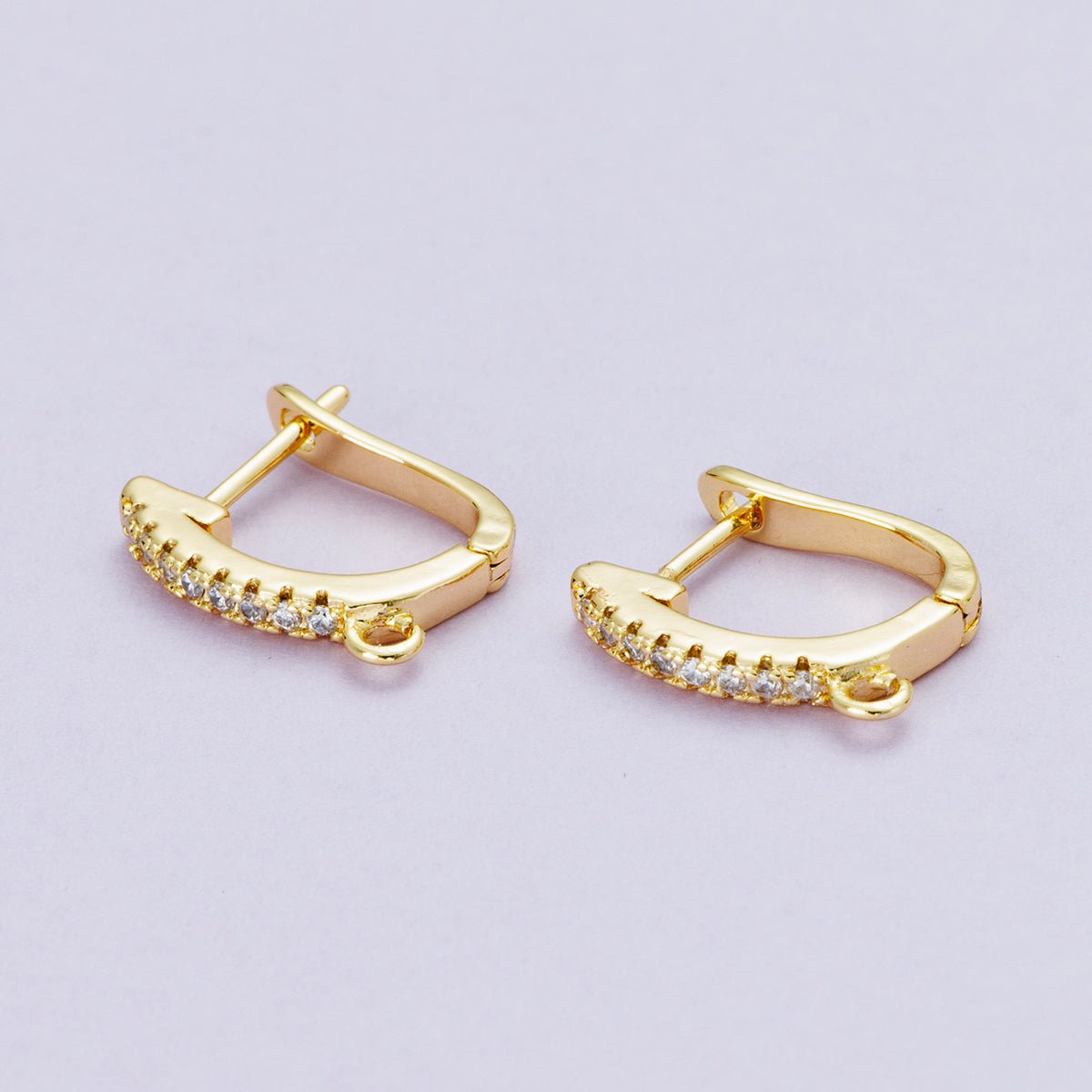 18K Gold Filled 14.5mm Micro Paved CZ U - Shaped Hoop Earrings in Gold & Silver | Findings - 00099 Findings - 00100 - DLUXCA