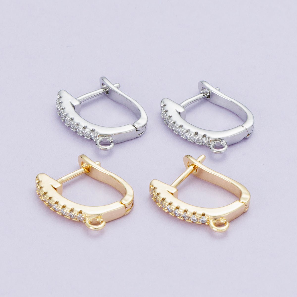 18K Gold Filled 14.5mm Micro Paved CZ U - Shaped Hoop Earrings in Gold & Silver | Findings - 00099 Findings - 00100 - DLUXCA