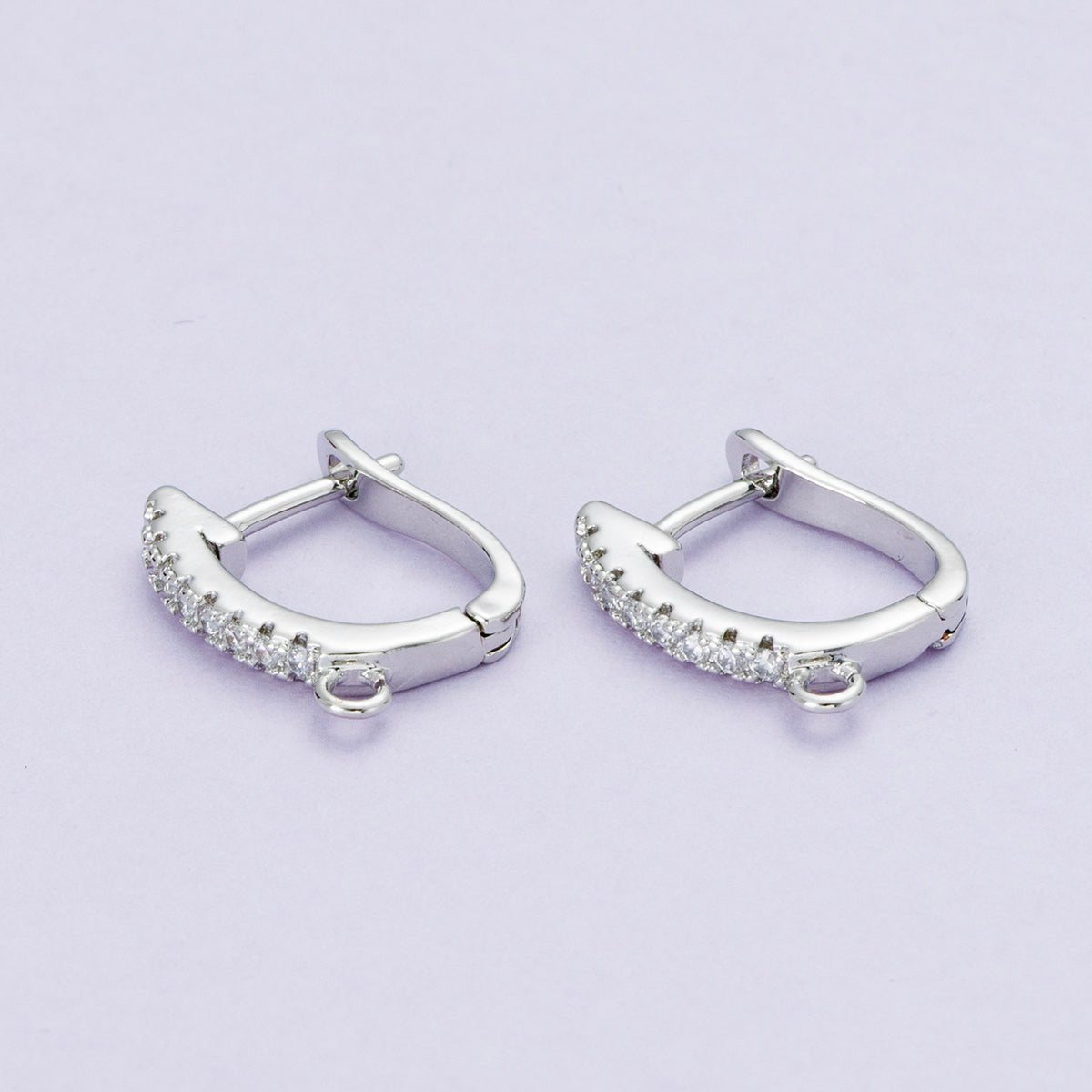 18K Gold Filled 14.5mm Micro Paved CZ U - Shaped Hoop Earrings in Gold & Silver | Findings - 00099 Findings - 00100 - DLUXCA