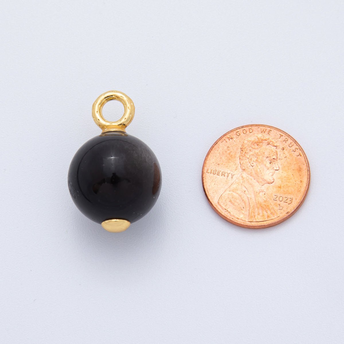 18K Gold Filled 14mm, 16mm Black Onyx Round Gemstone Charm | AF791 AF792 - DLUXCA
