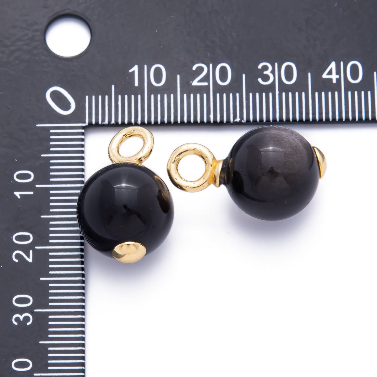 18K Gold Filled 14mm, 16mm Black Onyx Round Gemstone Charm | AF791 AF792 - DLUXCA