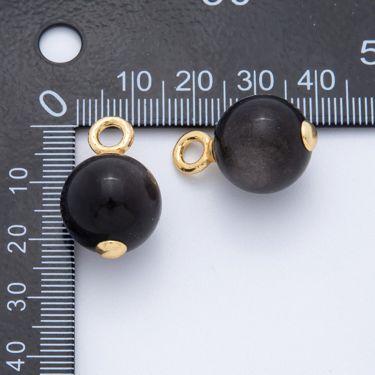 18K Gold Filled 14mm, 16mm Black Onyx Round Gemstone Charm | AF791 AF792 - DLUXCA