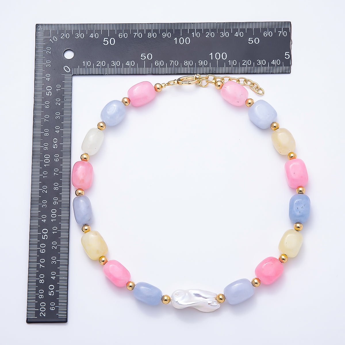 18K Gold Filled 14mm Baroque Freshwater Pearl Pastel Multicolor Agate Bead Gemstone Chain 18 Inch Necklace | WA-00545 - DLUXCA