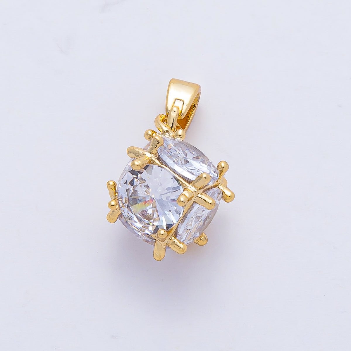 18K Gold Filled 14mm Clear CZ Cube Box Geometric Pendant Charm | AF1177 - DLUXCA