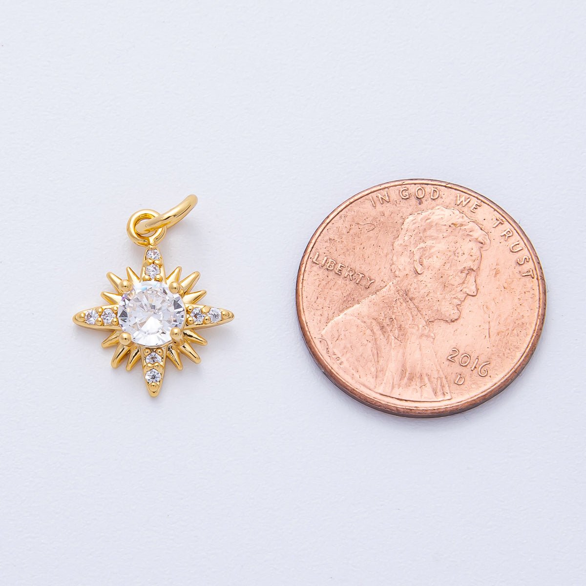 18K Gold Filled 14mm Clear Micro Paved CZ Compass Celestial Starburst Charm | AK173 - DLUXCA