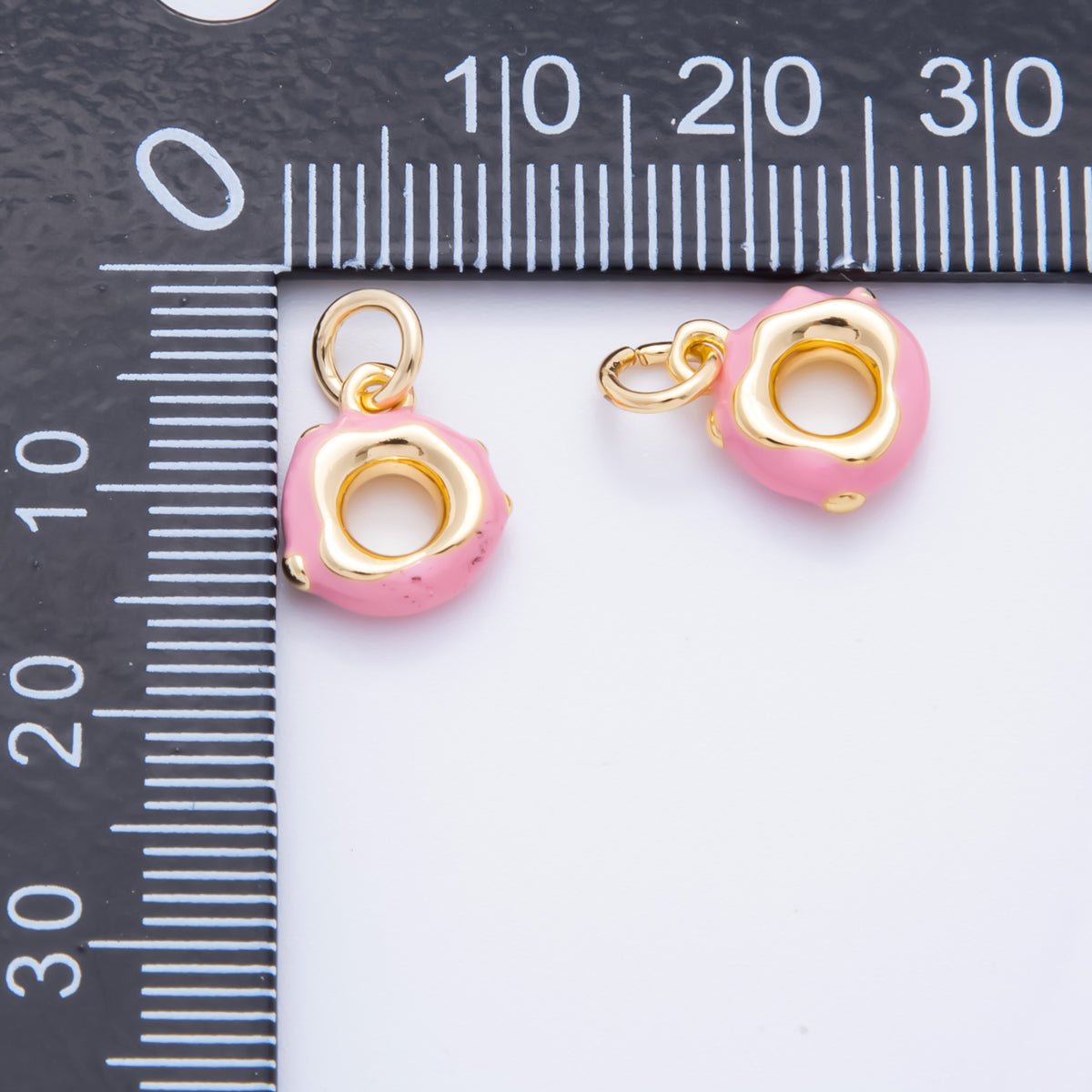 18K Gold Filled 14mm Enamel Art Dainty Pink Donut Food Charm | AH - 917 - DLUXCA
