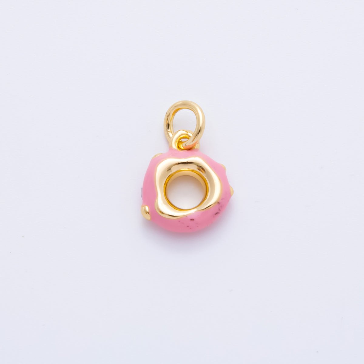 18K Gold Filled 14mm Enamel Art Dainty Pink Donut Food Charm | AH - 917 - DLUXCA