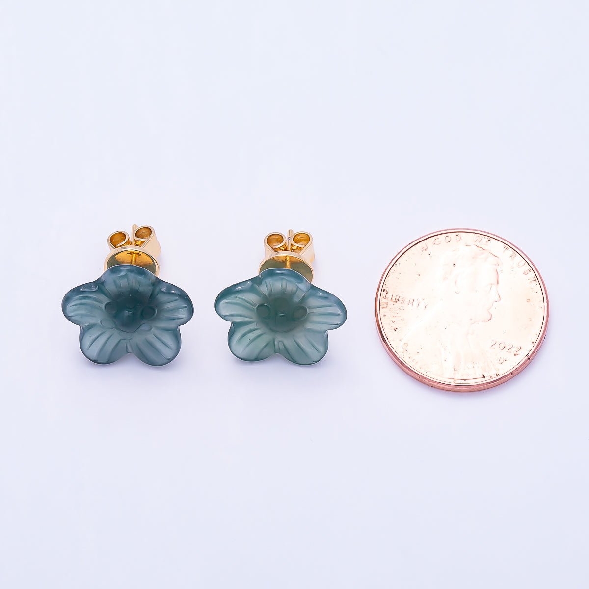18K Gold Filled 14mm Green Aventurine Flower Stud Earrings | Earrings-00704 - DLUXCA