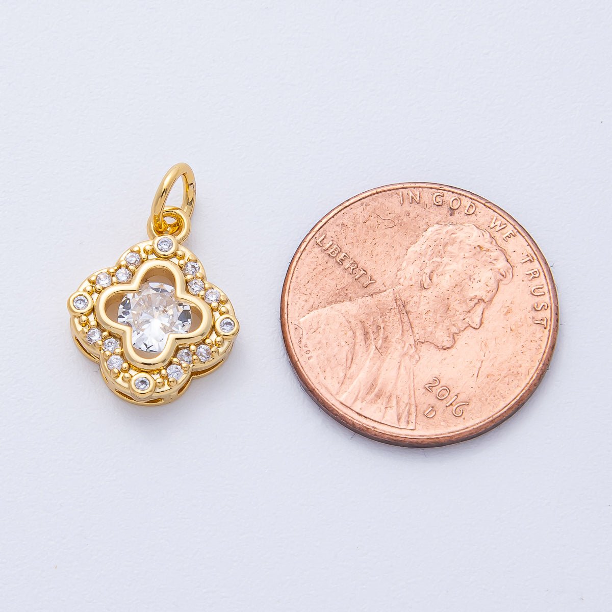 18K Gold Filled 14mm Micro Paved CZ Double Clover Charm | AK172 - DLUXCA