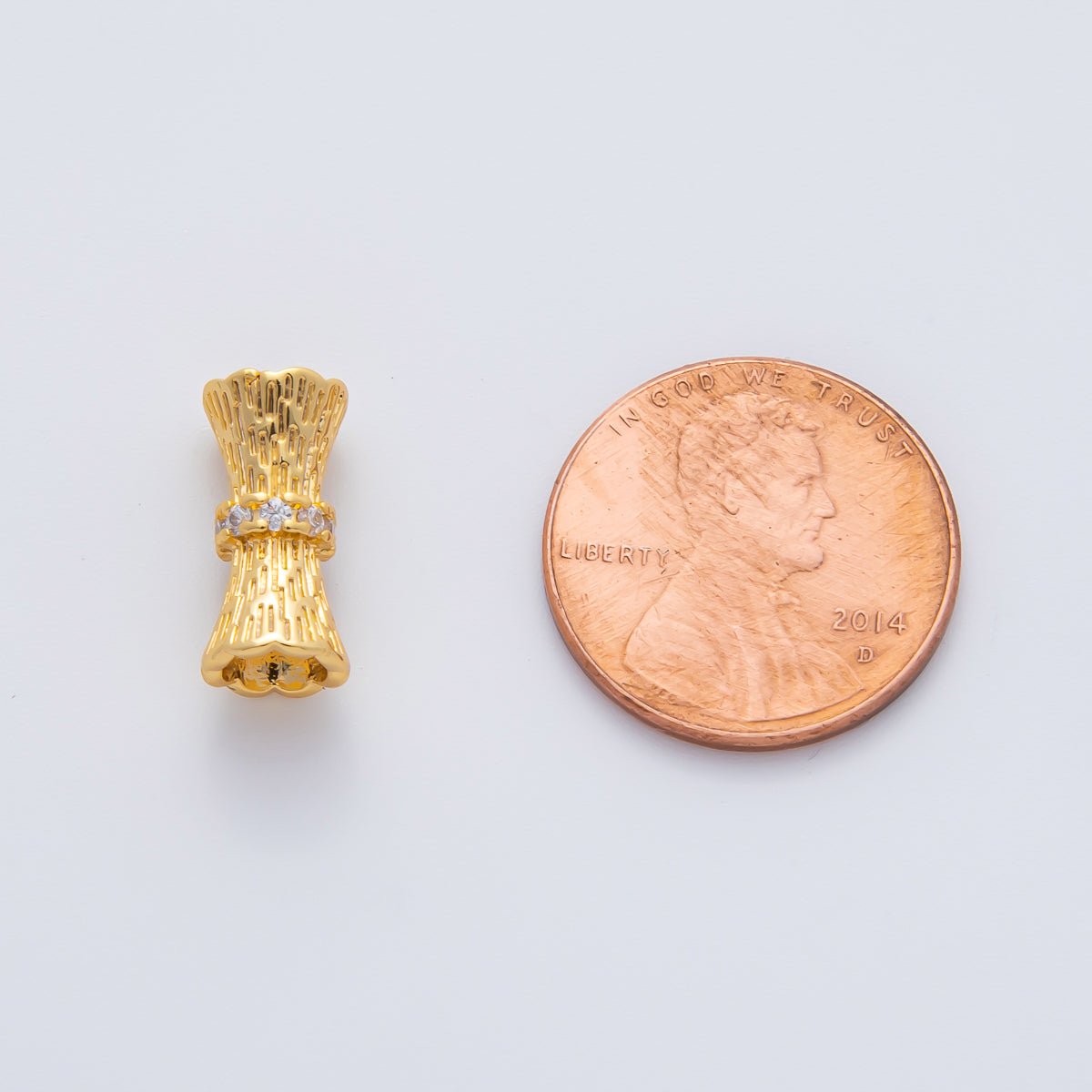 18K Gold Filled 14mm Micro Paved CZ Hourglass Tube Spacer Bead in Gold & Silver | B035 - DLUXCA