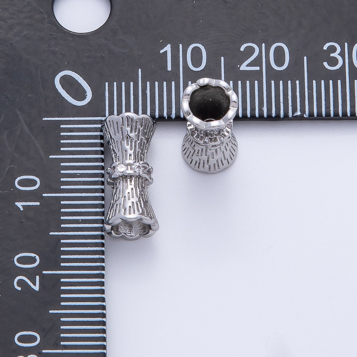 18K Gold Filled 14mm Micro Paved CZ Hourglass Tube Spacer Bead in Gold & Silver | B035 - DLUXCA