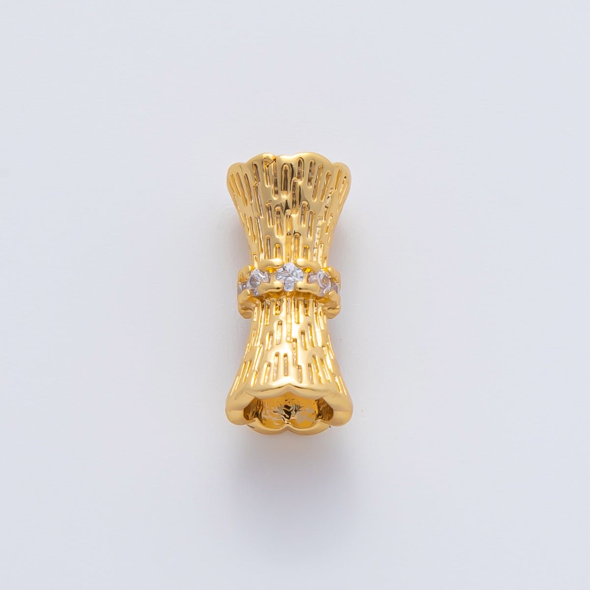 18K Gold Filled 14mm Micro Paved CZ Hourglass Tube Spacer Bead in Gold & Silver | B035 - DLUXCA