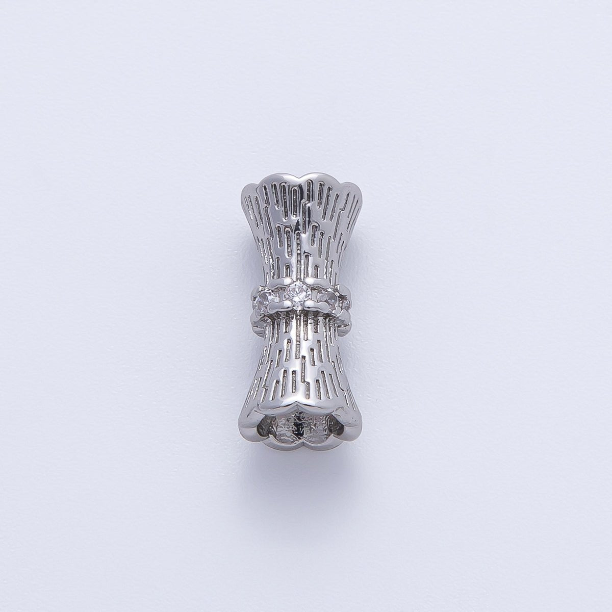 18K Gold Filled 14mm Micro Paved CZ Hourglass Tube Spacer Bead in Gold & Silver | B035 - DLUXCA