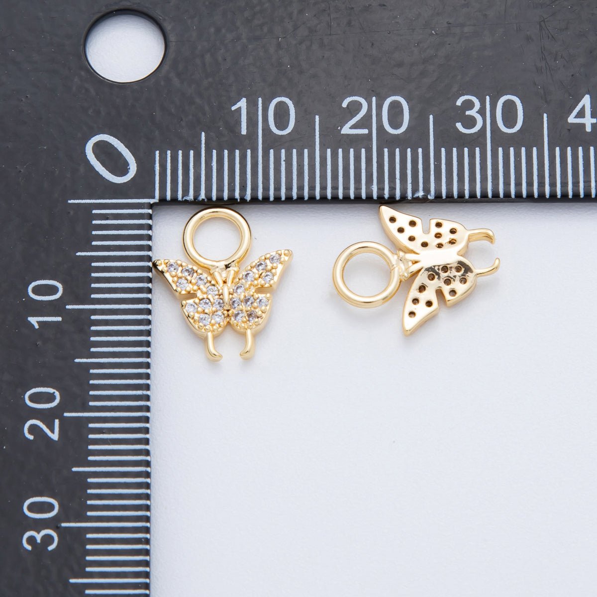 18K Gold Filled 14mm Micro Paved CZ Mariposa Delicate Butterfly Charm | AH - 913 - DLUXCA
