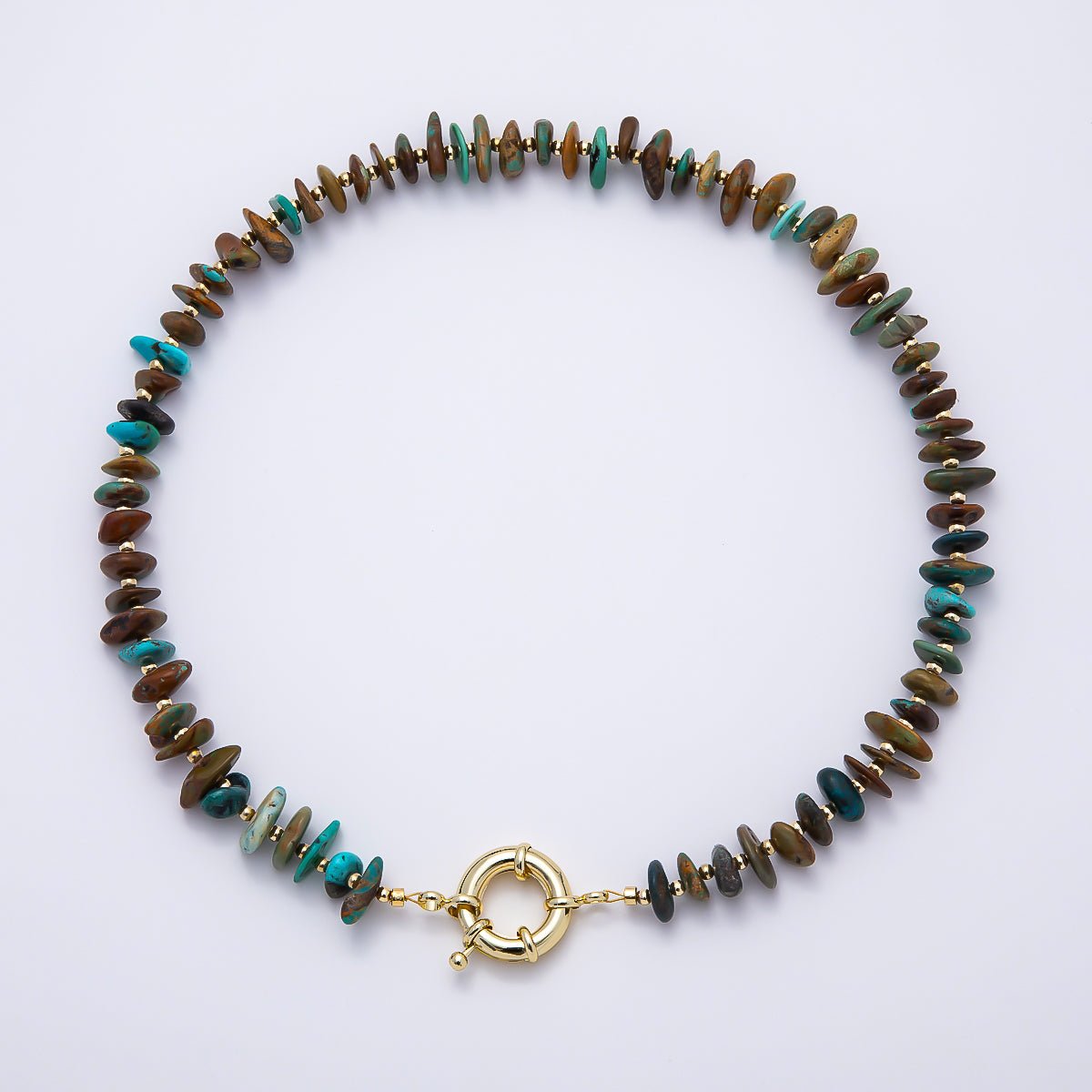18K Gold Filled 14mm Natural Mixed Turquoise & Boulder Matrix Disc Beaded 19 Inch Necklace | WA-00310 - DLUXCA