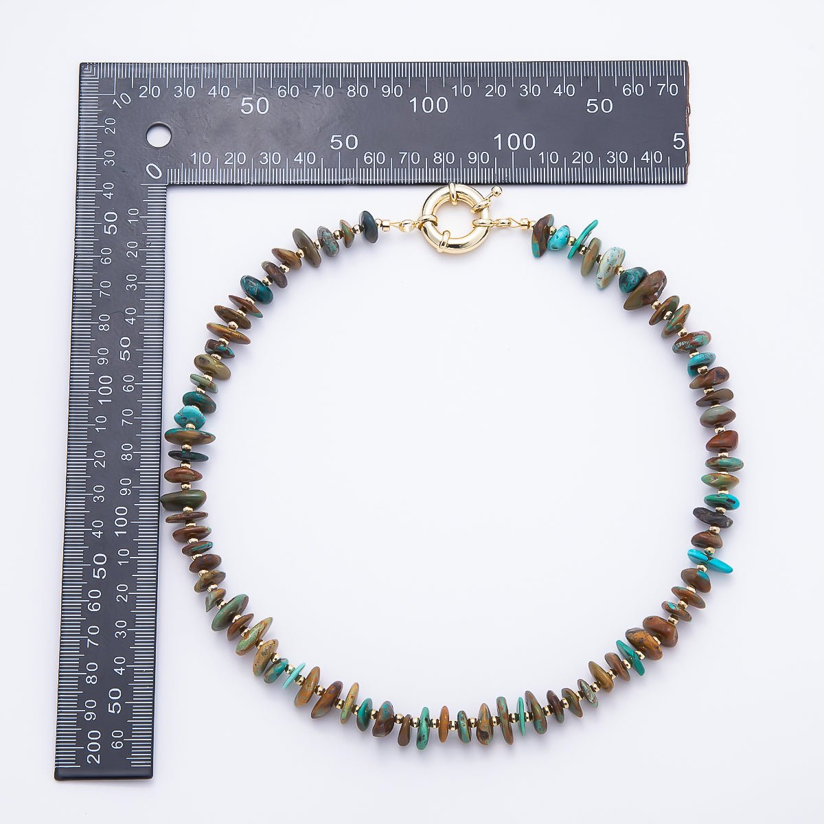18K Gold Filled 14mm Natural Mixed Turquoise & Boulder Matrix Disc Beaded 19 Inch Necklace | WA-00310 - DLUXCA