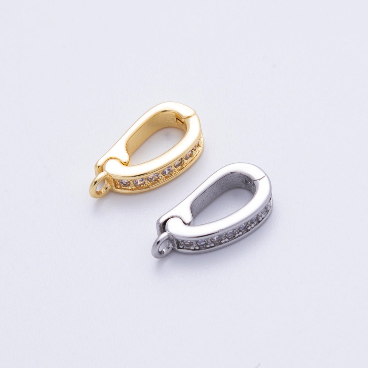18K Gold Filled 14mm Push Gate Oval CZ Minimalist Finding in Gold & Silver | Findings - 400000 - DLUXCA