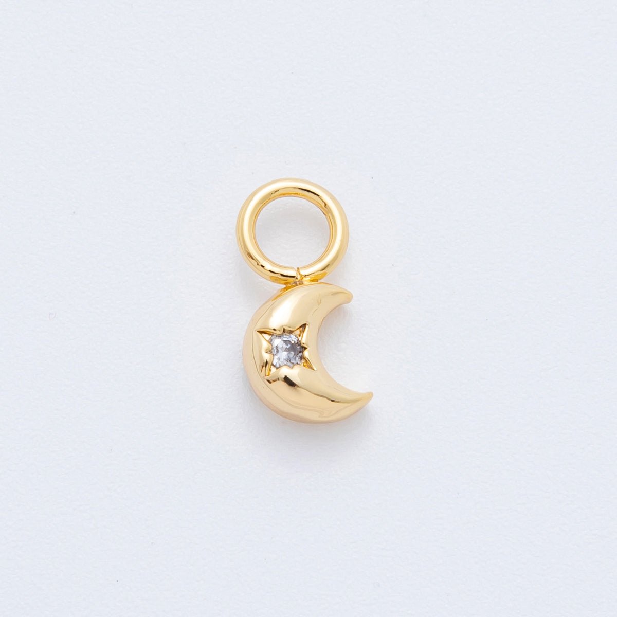 18K Gold Filled 14mm Round CZ Crescent Moon Charm | AH - 922 - DLUXCA
