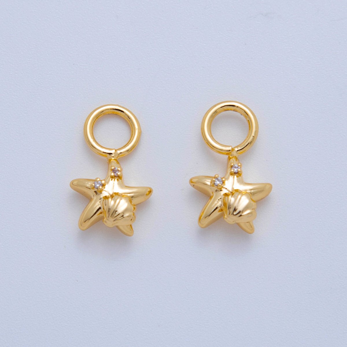 18K Gold Filled 14mm Sea Starfish Clam Pearl Charm | AF827 - DLUXCA