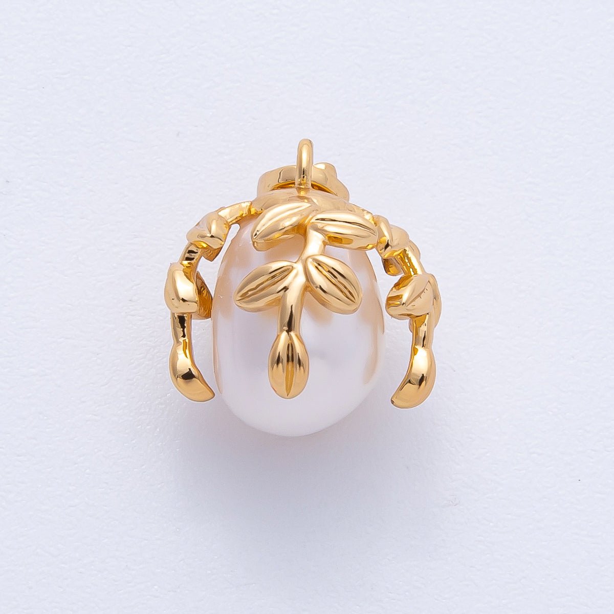18K Gold Filled 14mm White Shell Pearl Leaf Nature Charm | H109 - DLUXCA