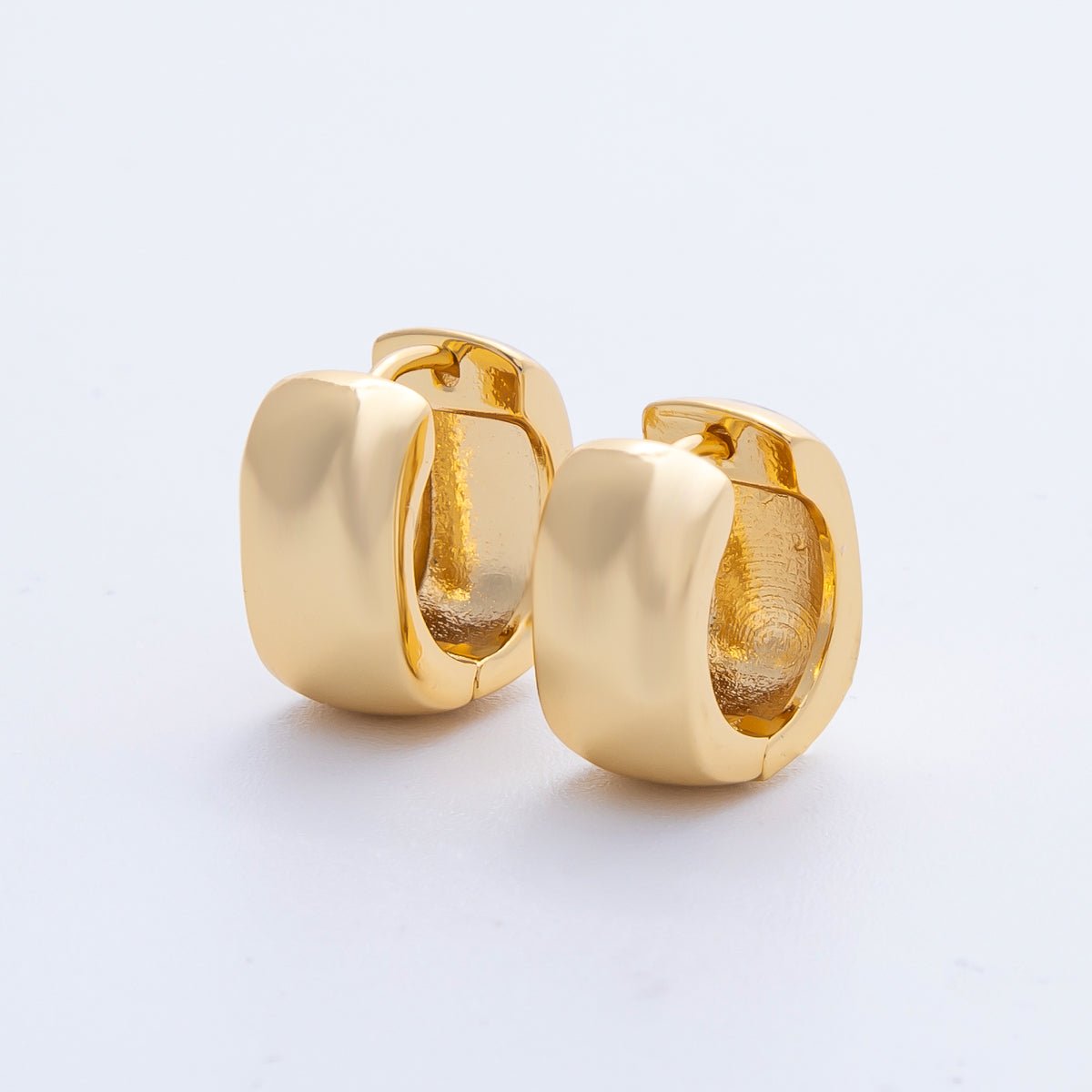 18K Gold Filled 14mm Wide Hammered Huggie Earrings | Earrings - 00042 - DLUXCA