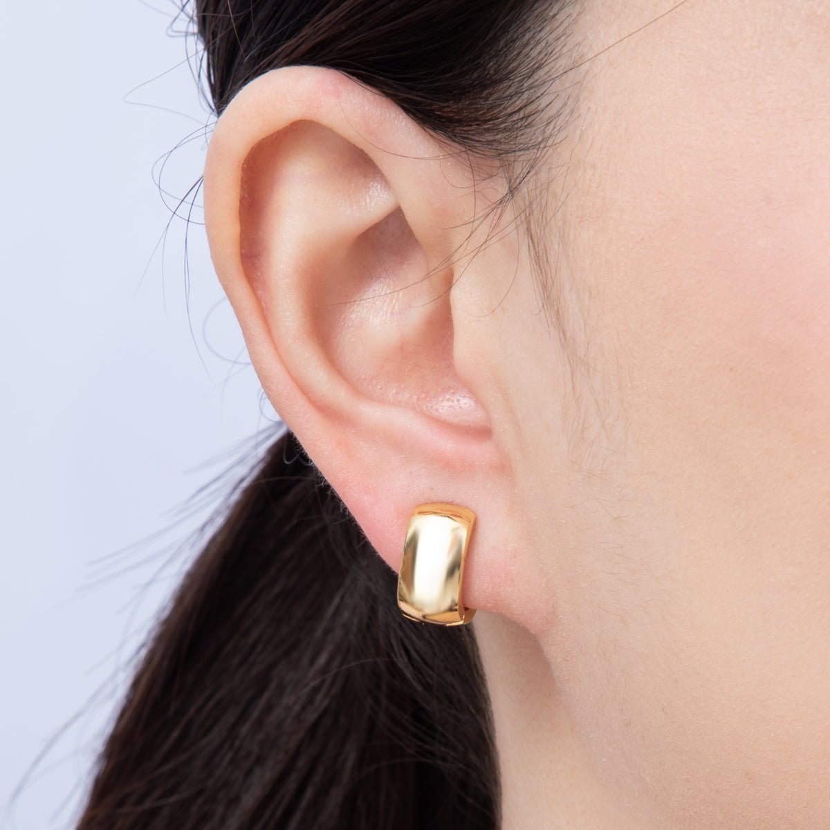 18K Gold Filled 14mm Wide Hammered Huggie Earrings | Earrings - 00042 - DLUXCA