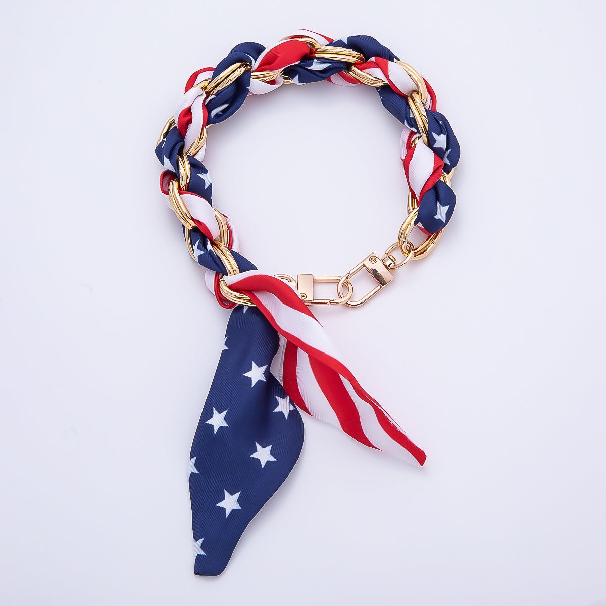 18K Gold Filled 15 Inches USA Red White Blue Flag Keychain Accessories | WB-00341 - DLUXCA