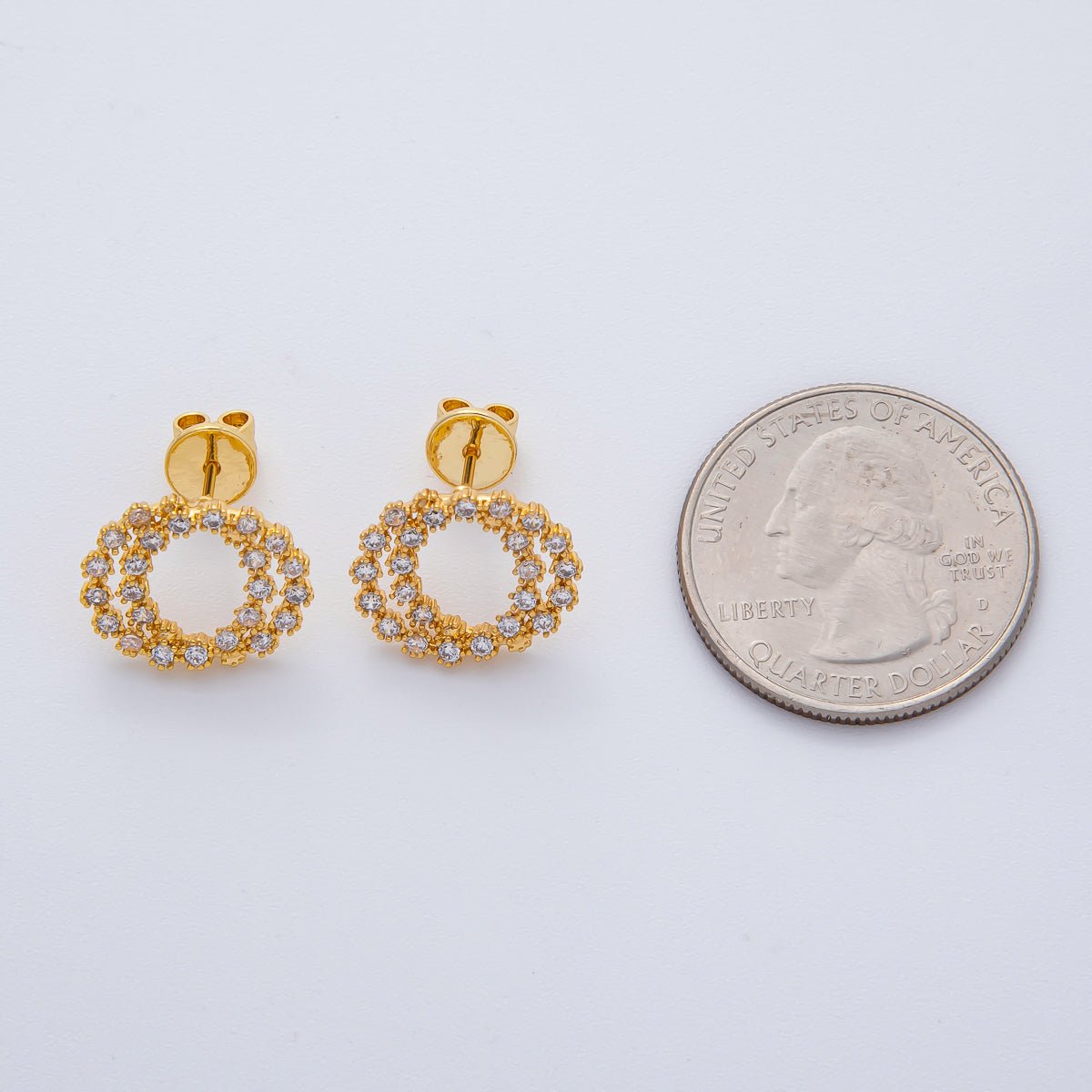 18K Gold Filled 15.5mm Clear CZ Double Circular Open Round Stud Earrings | AD1619 - DLUXCA