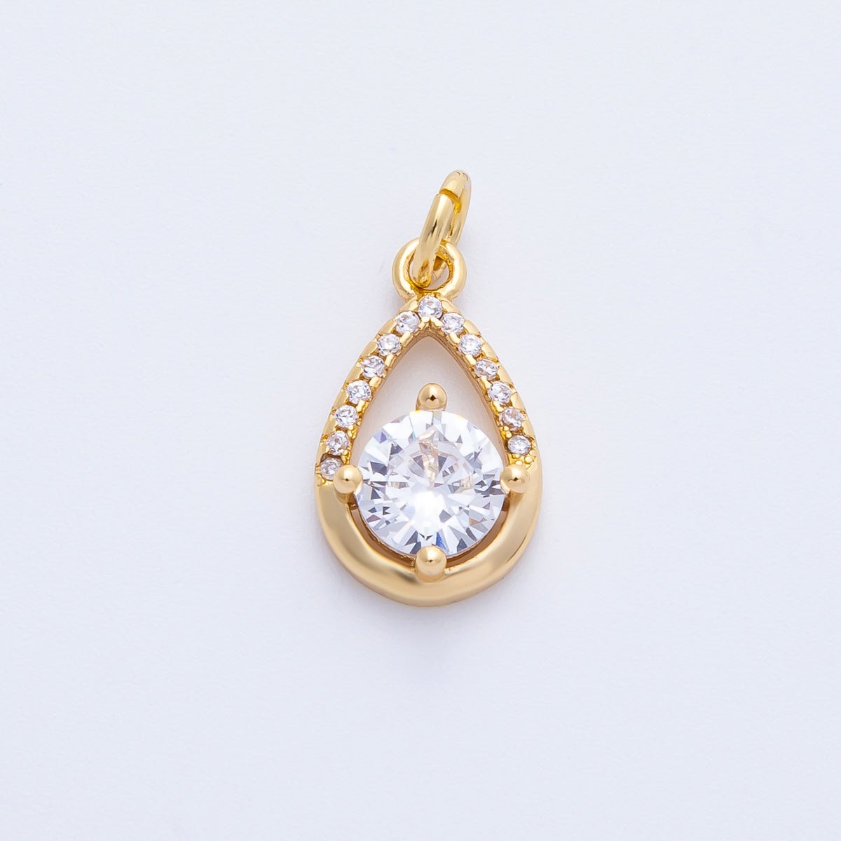 18K Gold Filled 15.5mm Clear Round CZ Micro Paved Open Teardrop Charm | Charms - 00412 - DLUXCA