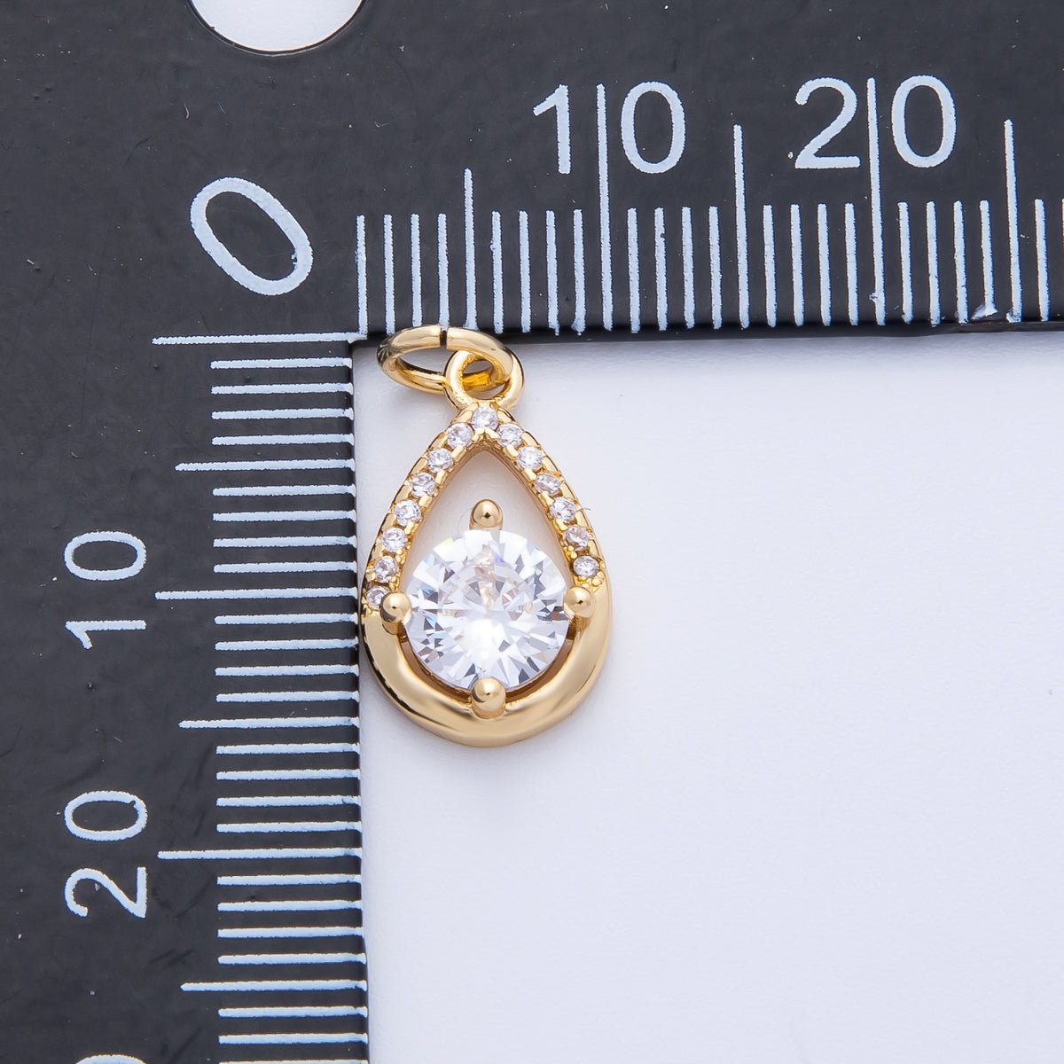 18K Gold Filled 15.5mm Clear Round CZ Micro Paved Open Teardrop Charm | Charms - 00412 - DLUXCA