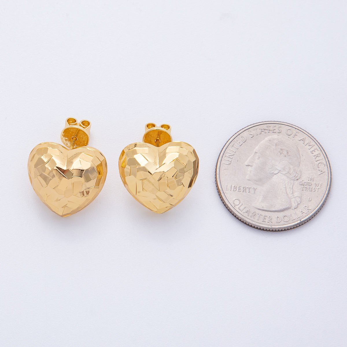 18K Gold Filled 15.5mm Multifaceted Heart Stud Earrings | AD1689 - DLUXCA