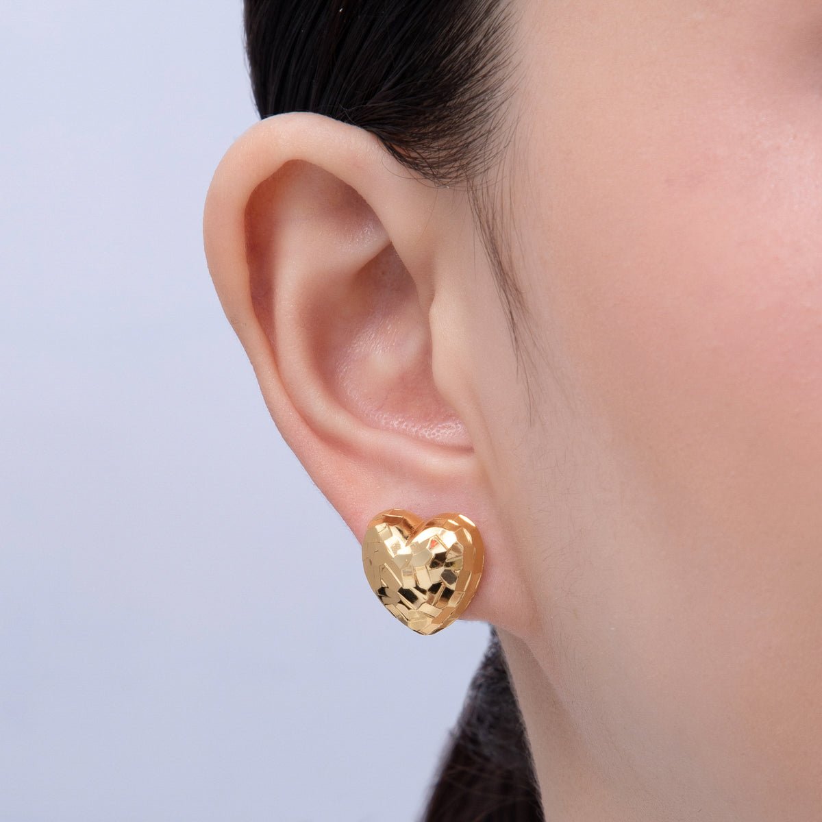 18K Gold Filled 15.5mm Multifaceted Heart Stud Earrings | AD1689 - DLUXCA