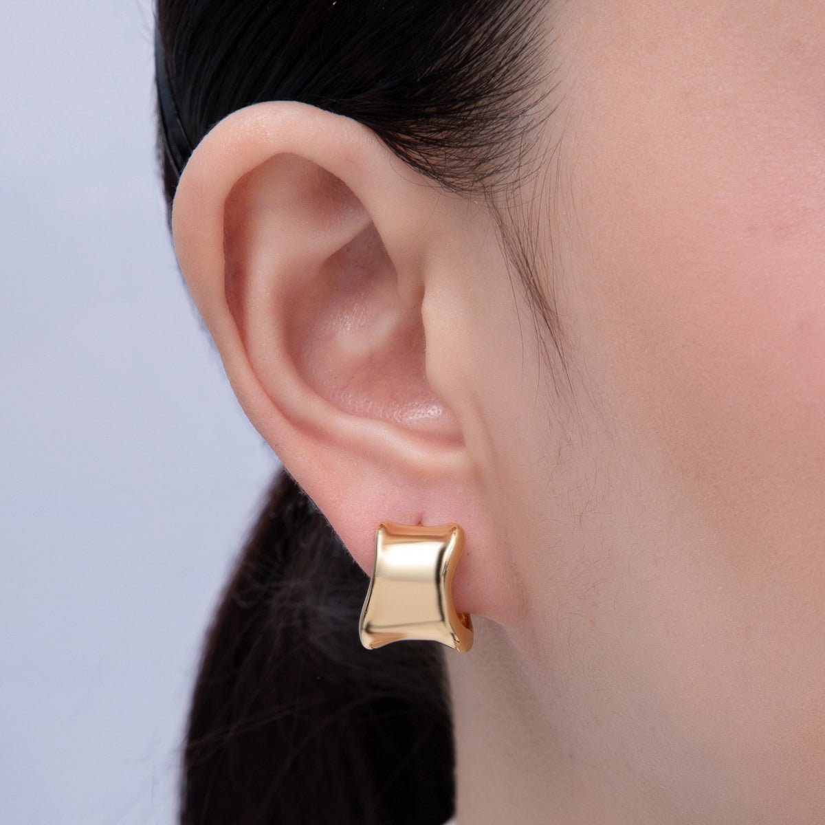 18K Gold Filled 15.5mm Wide Molten Curved Geometric Huggie Earrings | Earrings - 00039 - DLUXCA