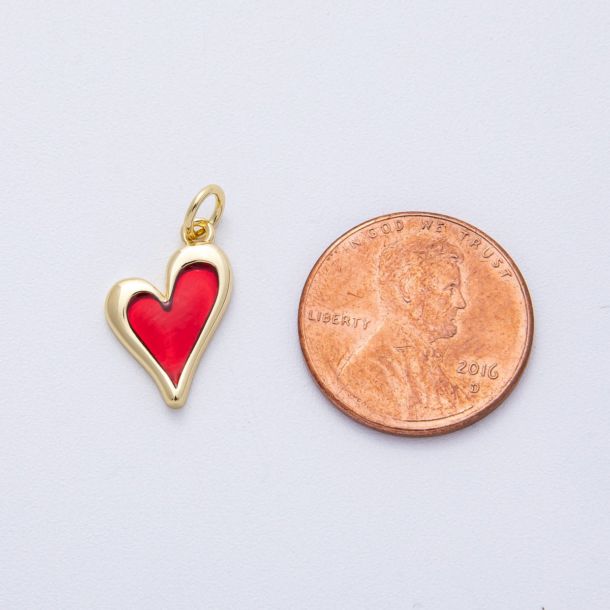 18K Gold Filled 15.8mm Red Bezel Heart Charm | AK117 - DLUXCA