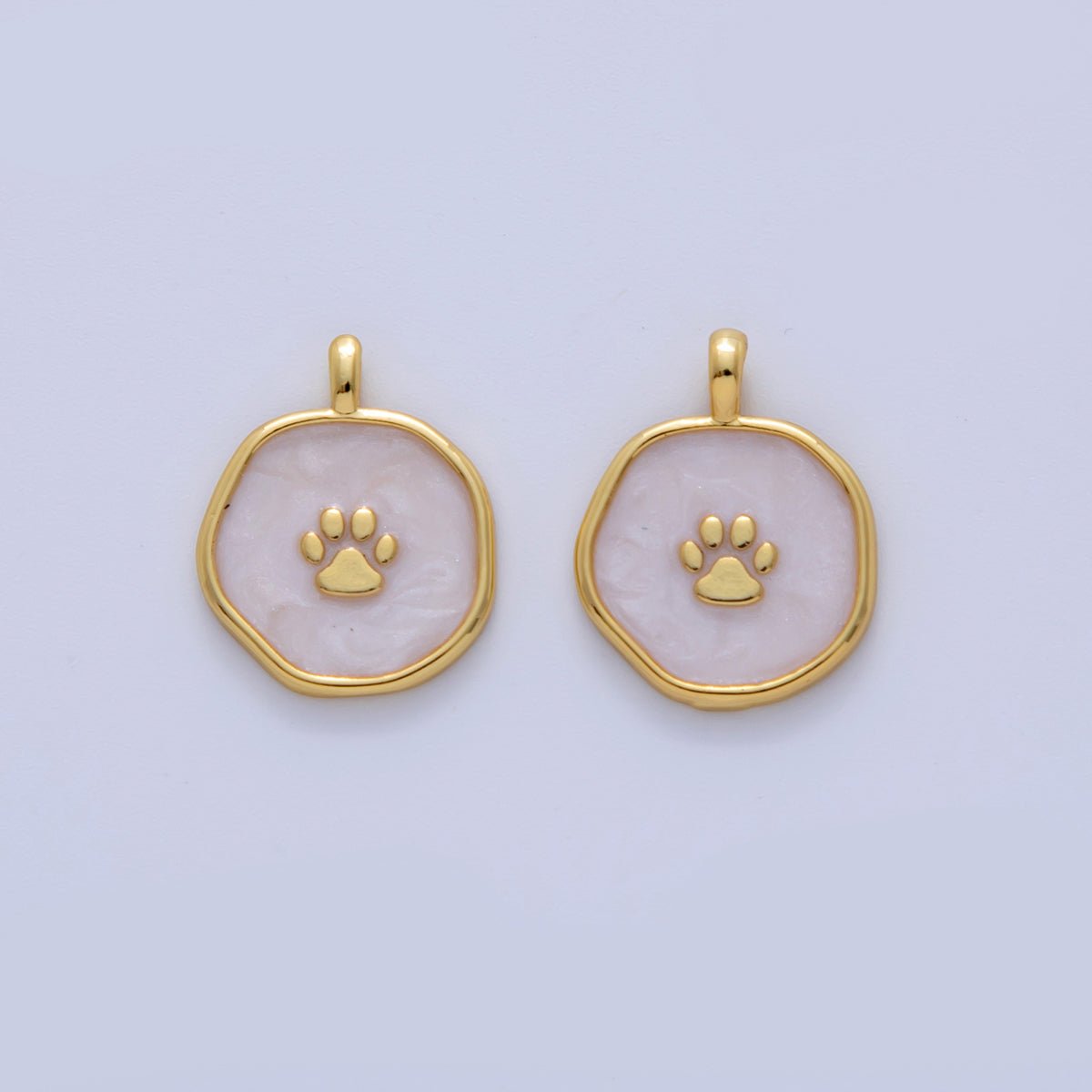 18K Gold Filled 15mm Animal Paw Print White Enamel Round Pendant | AH726 - DLUXCA