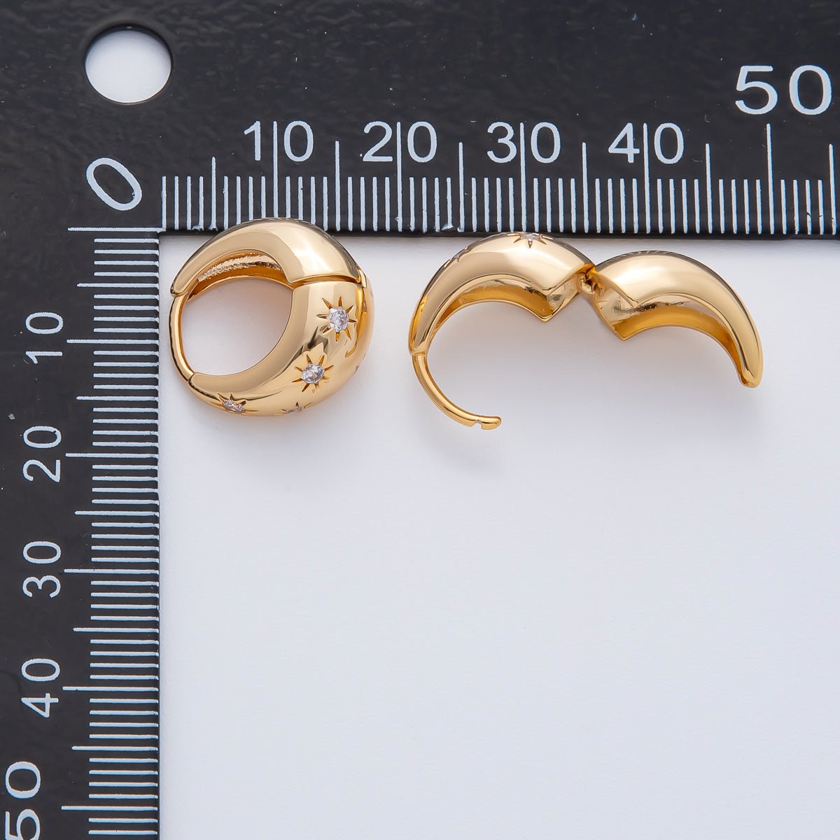 18K Gold Filled 15mm Celestial Star Dotted Dome Huggie Hoop Earrings | AD1618 - DLUXCA