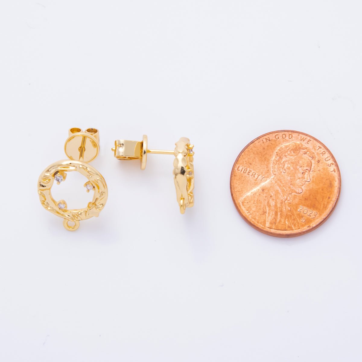 18K Gold Filled 15mm Clear CZ Cluster Open Molten Round Drop Stud Earrings Findings with Closed Loop for Charm | Z1363 - DLUXCA