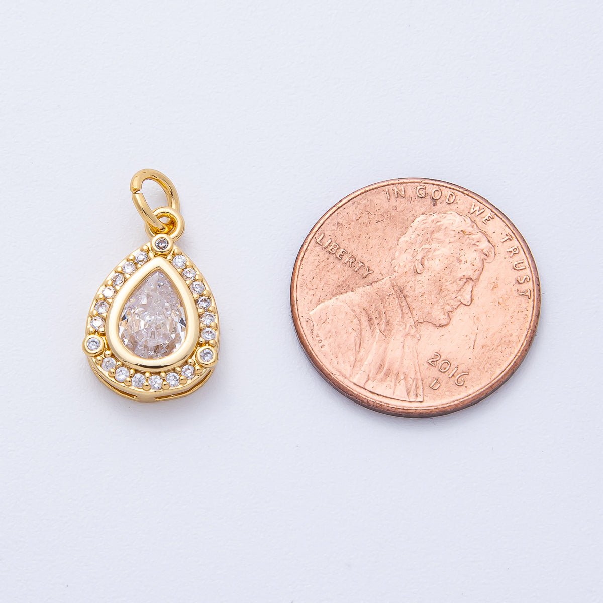 18K Gold Filled 15mm Clear CZ Micro Paved Teardrop Charm | AK169 - DLUXCA