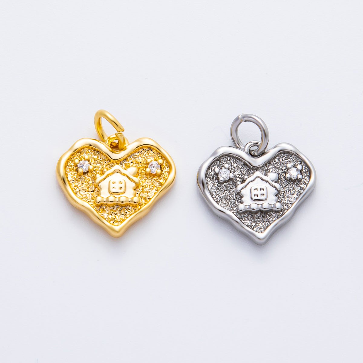18K Gold Filled 15mm CZ House Home Molten Heart Charm in Gold & Silver | AF1358 - DLUXCA
