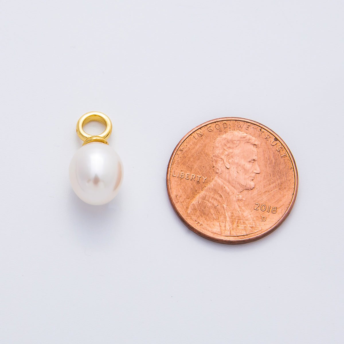 18K Gold Filled 15mm Dainty Shell Pearl Drop Charm | AF630 - DLUXCA