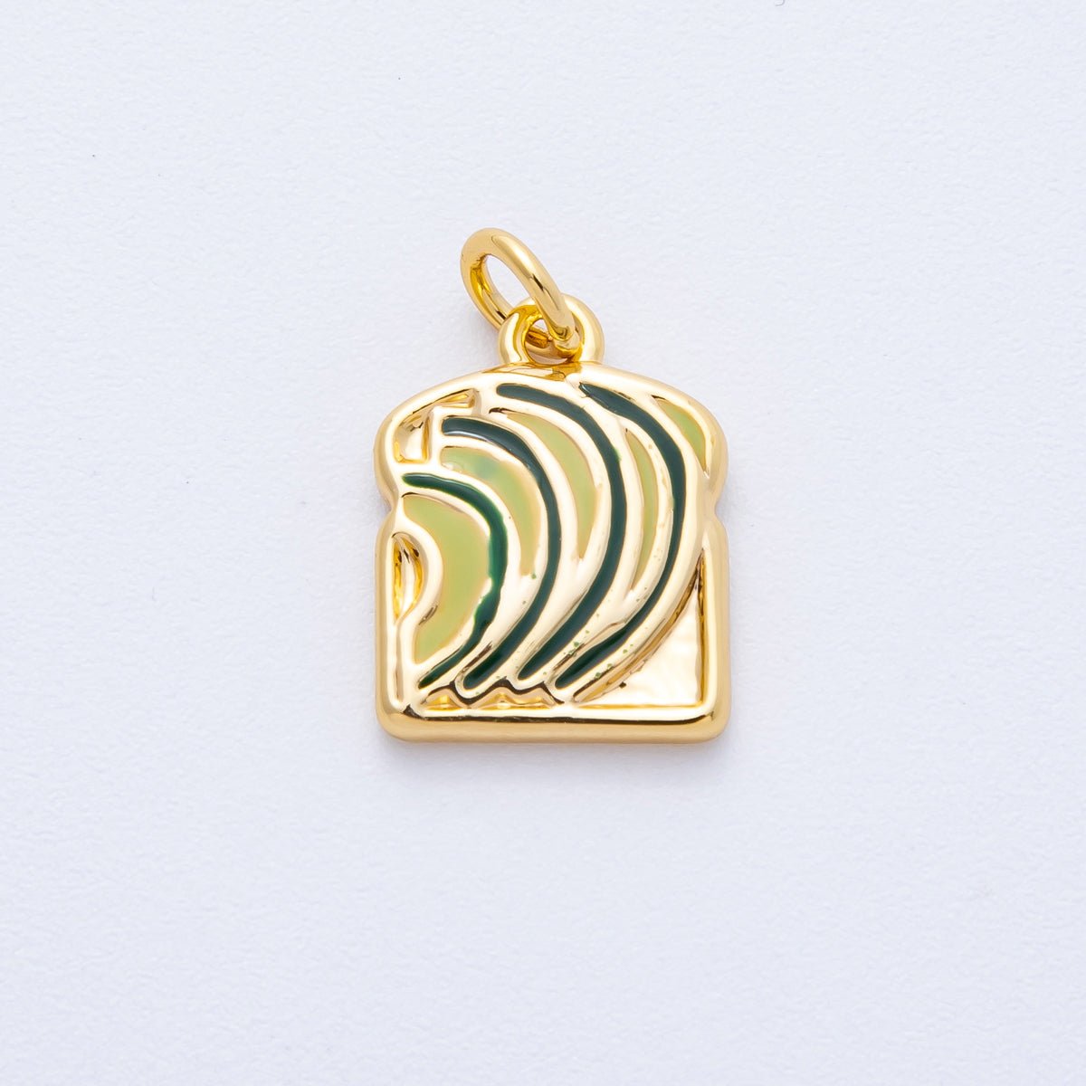 18K Gold Filled 15mm Green Avocado Toast Breakfast Enamel Charm | Charms - 00022 - DLUXCA