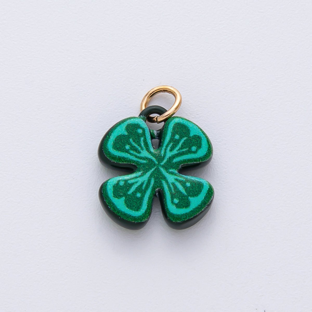 18K Gold Filled 15mm Green Clover Flower Enamel Charm | AF1614 - DLUXCA