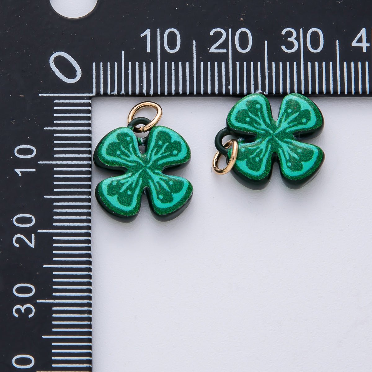 18K Gold Filled 15mm Green Clover Flower Enamel Charm | AF1614 - DLUXCA
