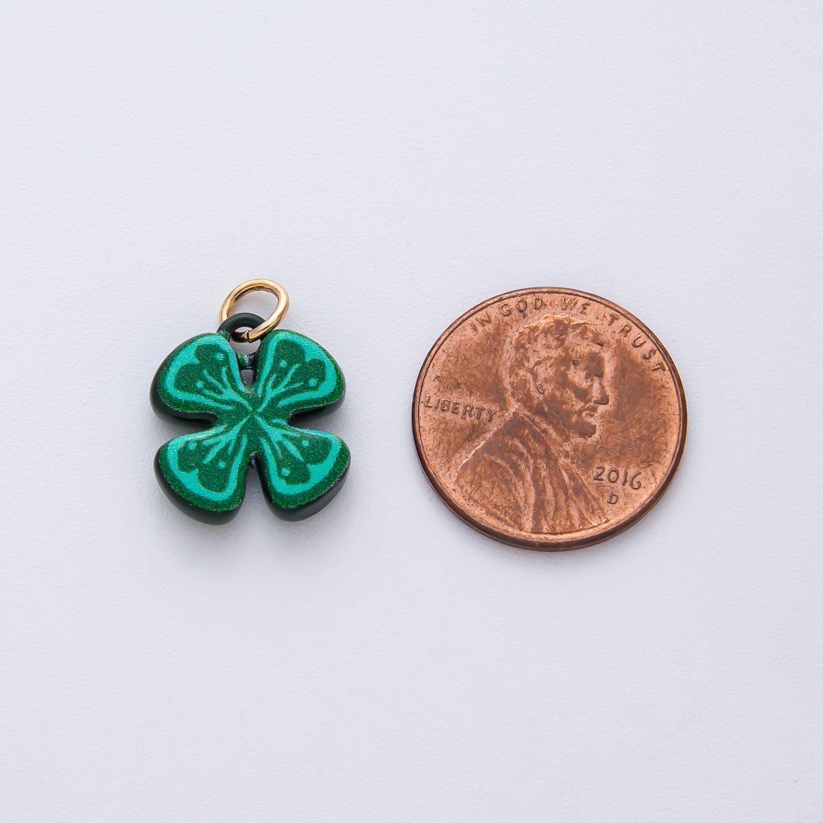 18K Gold Filled 15mm Green Clover Flower Enamel Charm | AF1614 - DLUXCA